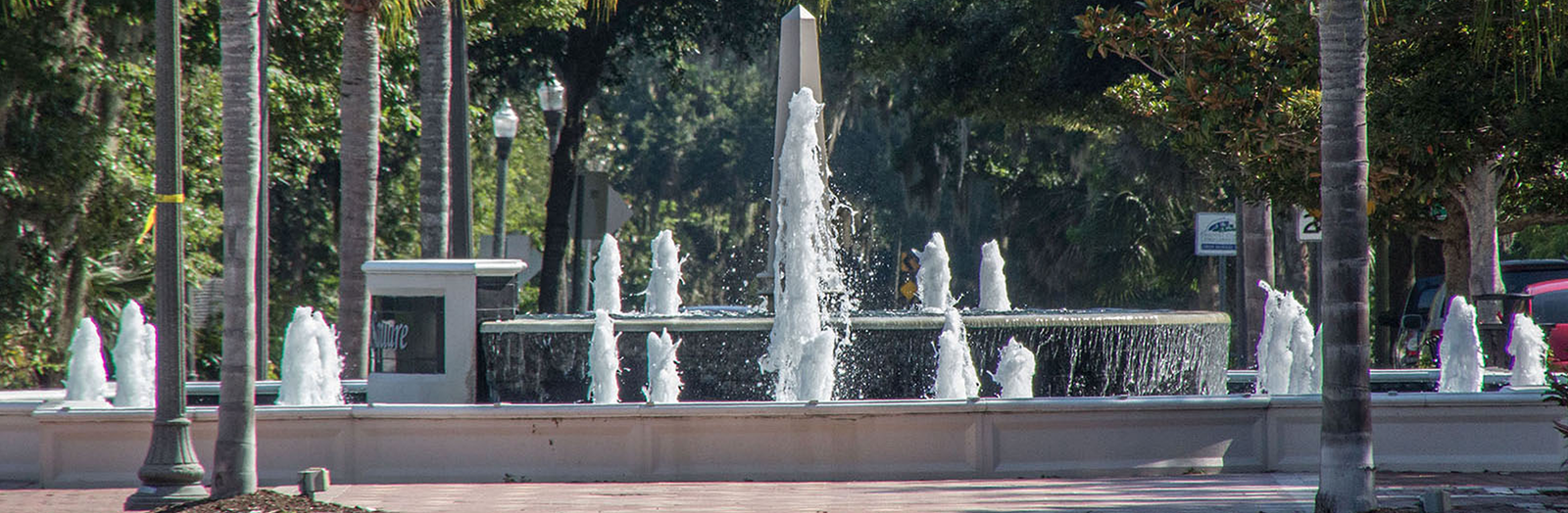 Fountains and palms in Winter Springs.