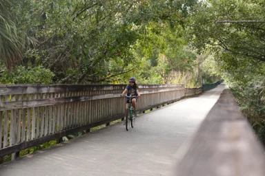 A cyclist on the wooded Cross Seminole Trail
